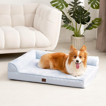 EHEYCIGA Large Dog Bed Memory Foam for Crate, Orthopedic Dog Bed Large Size Dogs with Washable Removable Cover, Waterproof Pet Sofa Couch with Nonskid Bottom, 35x22x6, Washblue