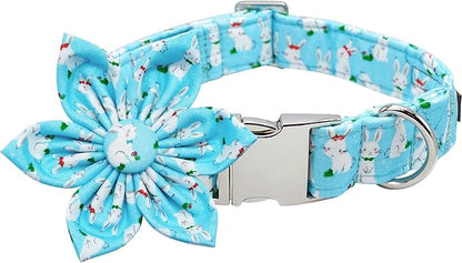 Lionet Paws Easter Dog Collar with Flower, Bunny Flower Collar with Metal Buckle for Dogs and Cats, Adjustable Comfortable Dog Collar Girl, S, Neck 10-16 in
