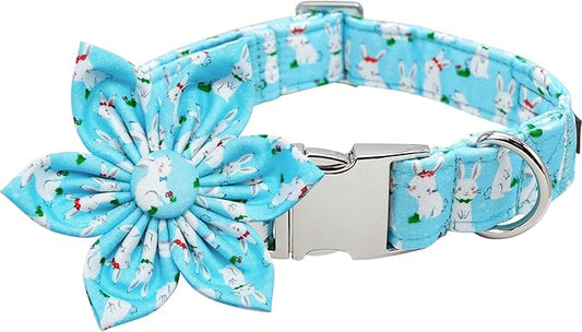 Lionet Paws Easter Dog Collar with Flower, Bunny Flower Collar with Metal Buckle for Dogs and Cats, Adjustable Comfortable Dog Collar Girl, S, Neck 10-16 in