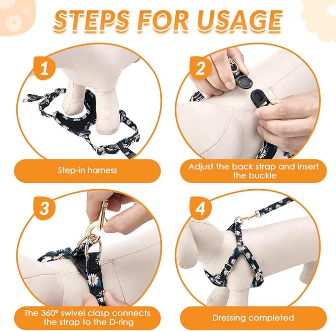 SlowTon Small Dog Harness - No Pull Dog Harness and Leash Set, Soft Mesh Lightweight Puppy Vest Harnesses, Adjustable Pet Harnesses for XXS XS Small Medium Easy Walk Hiking (Black, M)