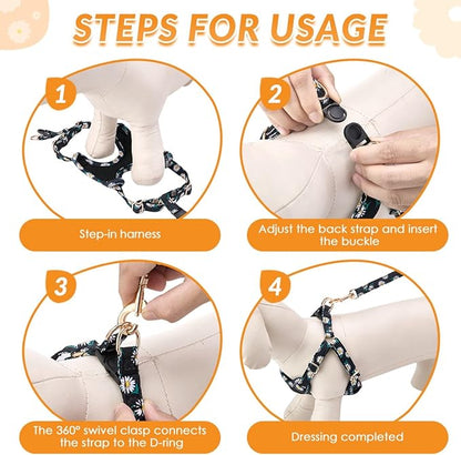 SlowTon Small Dog Harness - No Pull Dog Harness and Leash Set, Soft Mesh Lightweight Puppy Vest Harnesses, Adjustable Pet Harnesses for XXS XS Small Medium Easy Walk Hiking (Black, XXS)