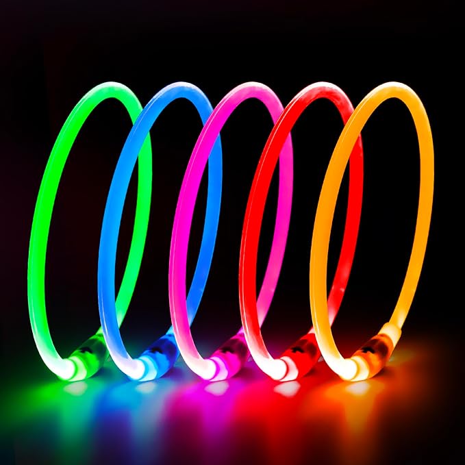 HIGO LED Dog Collar, USB Rechargeable Light Up Dog Collars Glow in The Dark, TPU Cuttable Pet Safety Dog Necklace for Nighttime Dog Walking (Blue)