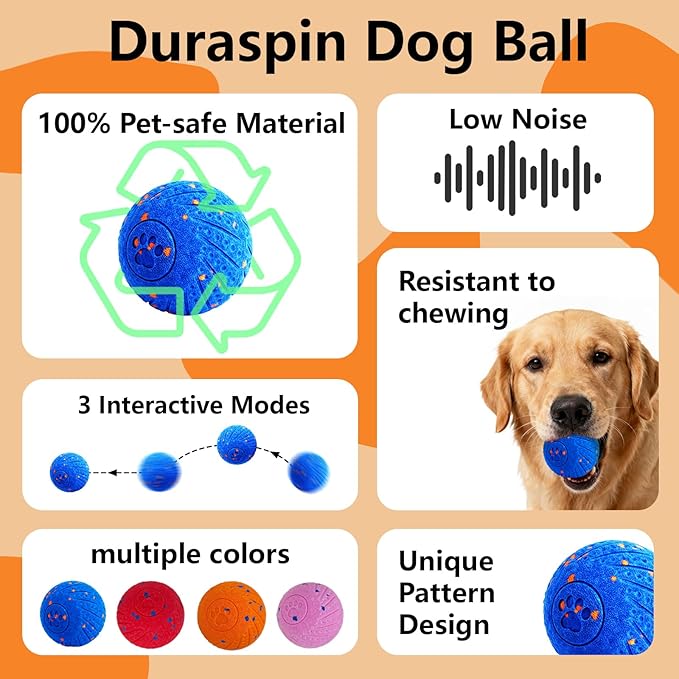 Interactive Dog Toys: Smart Dog Ball – Auto-Bounce, Vibrating & Jumping Action! Durable Duraspin Design for Aggressive Chewers. Rechargeable & Long-Lasting, Keeps Dogs Busy and Entertained Red.