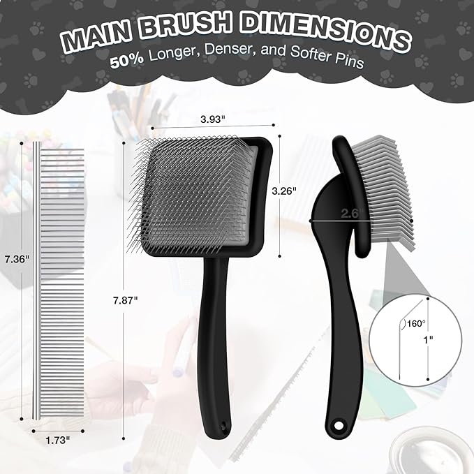 Large Slicker Brush for Dogs,Doodle Brush for Poodles, Goldendoodles, Labradoodle, Extra Long Pins for Detangling Matted Fur & Reducing Shedding, Dog Grooming Kit with Wooden Handle. Black