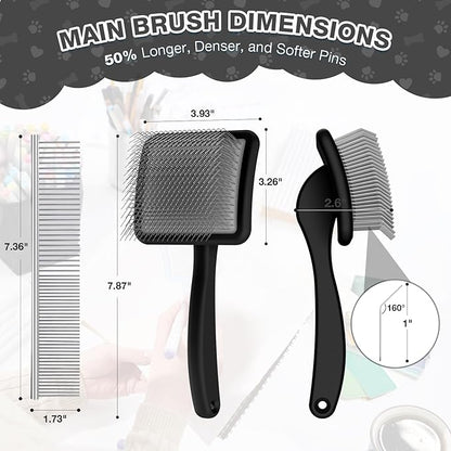 Large Slicker Brush for Dogs,Doodle Brush for Poodles, Goldendoodles, Labradoodle, Extra Long Pins for Detangling Matted Fur & Reducing Shedding, Dog Grooming Kit with Wooden Handle. Black