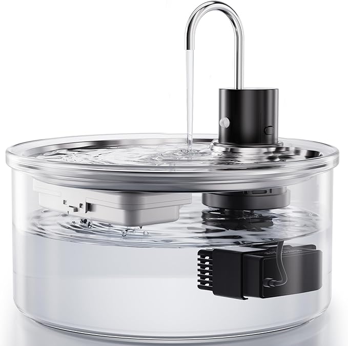 Wireless Cat Water Fountain Glass - 108oz/3.2L Automatic Ultra-Quiet Cat Water Fountain with Filter, Glass Battery Operated Pet Fountain Rechargeable Water Dispenser for Cats, Puppy, Multiple Pets
