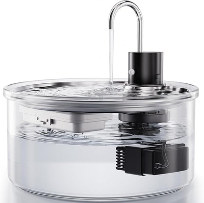 Wireless Cat Water Fountain Glass - 108oz/3.2L Automatic Ultra-Quiet Cat Water Fountain with Filter, Glass Battery Operated Pet Fountain Rechargeable Water Dispenser for Cats, Puppy, Multiple Pets
