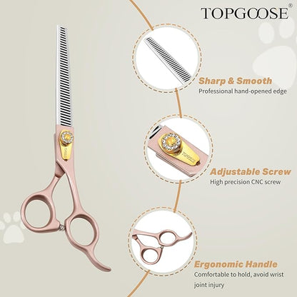 TOPGOOSE Professional Thinning Scissors for Dog Cat 7.5'' Pet Grooming Scissors 440C Stainless Steel Thinning Shears for Dogs 56 Teeth (Rose Gold, Thinner)