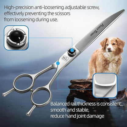 Fenice Totem Dog Grooming Scissors: 7 inch Pet Curved Shears Made Of Japanese 9CR Advanced Stainless Steel Professional Grooming Scissors for Dogs Cats and Other Pets