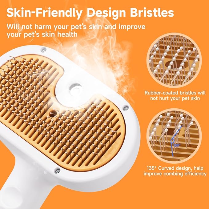 Pet Steam Brush for Dog & Cat – shower bath brush – Steam for Shedding & Grooming Water Brush for Long & Short Haired Pets Spritz Defur Comb 3-in-1 Spray Hair Removal Comb