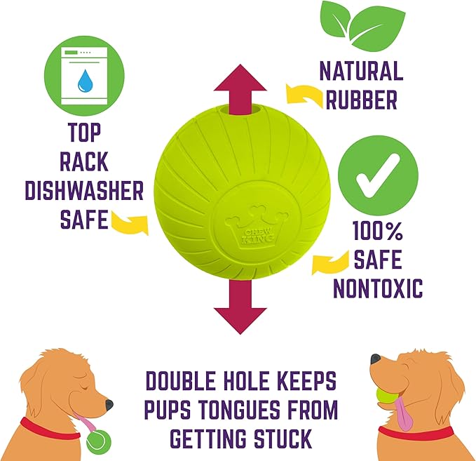 Chew King by Mammoth Supreme Rubber Dog Fetch Balls (8-Pack), Durable 3” Natural Rubber Balls with Safety Air Vent, High Bounce Fetch Toys for Aggressive Chewers, Launcher Compatible - Yellow