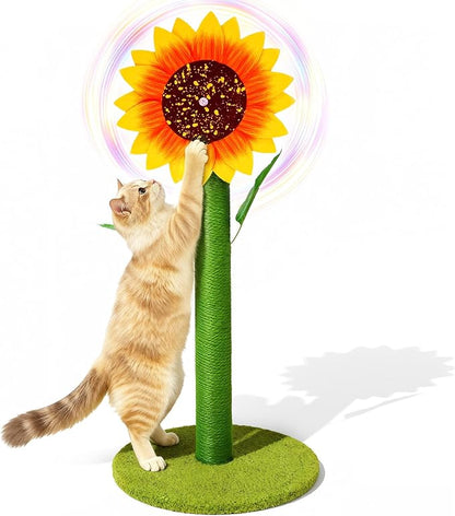 MOYMO Sunflower Cat Scratching Post & Interactive Toy | 38" Tall Scratcher with Rotating Flower Top for Indoor Cats, from Kittens to Large Adults