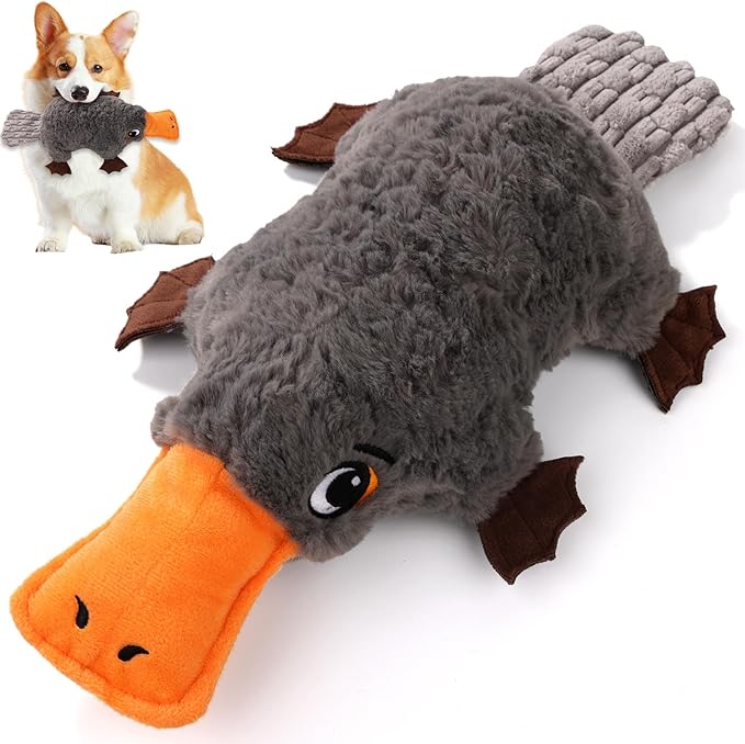 Platypus Dog Toy, Squeaky Interactive Plush Toy with Realistic Sound, Crinkle Paper, Soft & Durable for Indoor or Outdoor Tug of War, Training Reward for Small Medium Large Dogs