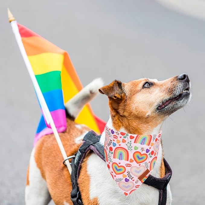 PTDECOR Rainbow Dog Bandanas Pride Day Dog Scarf Reversible Triangle LGBT+ Rainbow Bandanas for Small Dogs Pets (Pride, Small)
