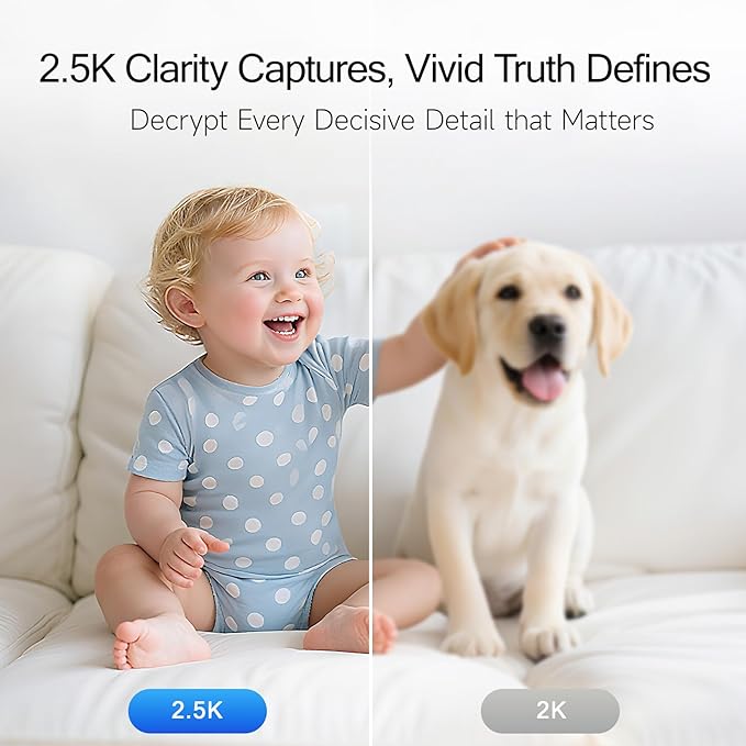 CINMOORE 2.5K Pet/Dog Camera with Speaker/Phone App, No-Monthly-Fee AI Person/Pet/Cry Detection Security Camera Indoor, PTZ 2.4GHz WiFi Baby Monitor Cameras for Home Security, Night Vision, 2-Way Talk