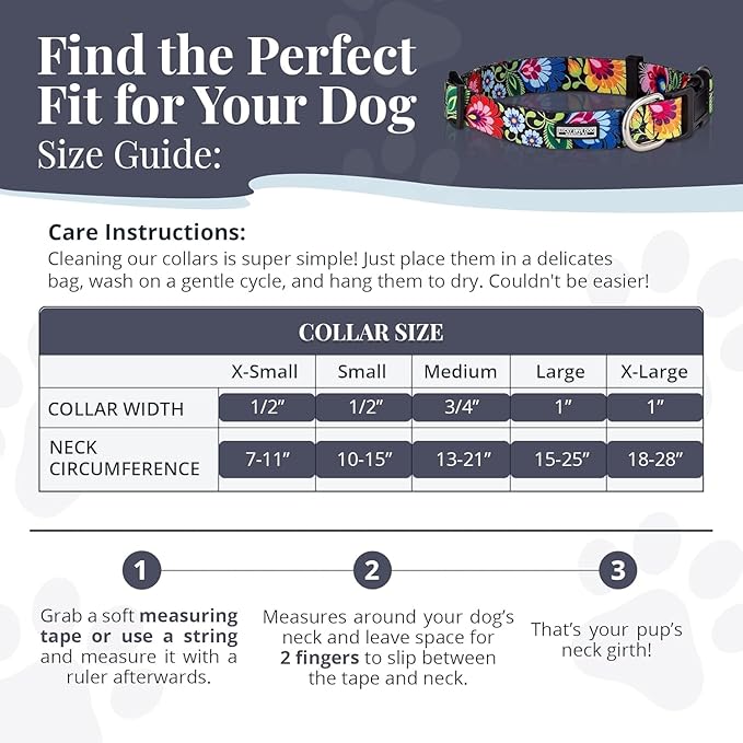 Lucky Love Dog - Adjustable Dog Collar with Easy Click Buckle for Small Ones, Durable, & Comfortable for Male & Female Dogs, Pet Collar for Puppies & Adult Dogs - Hana, XS
