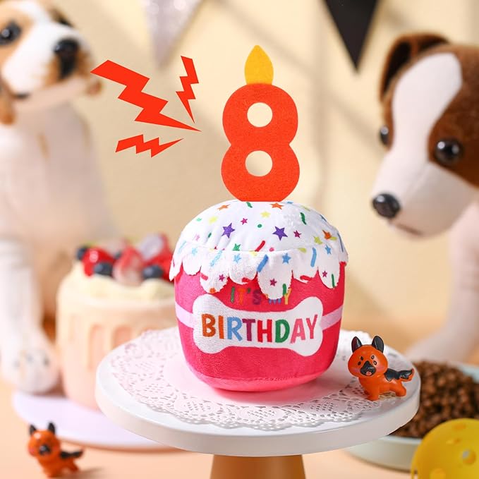 Dog Birthday Cake Toy Accessories for Girl Boy Gifts, Squeaky Plush Toy for Dog Birthday Party Decor Favor for Large, Medium and Small Dogs(8th,Pink)