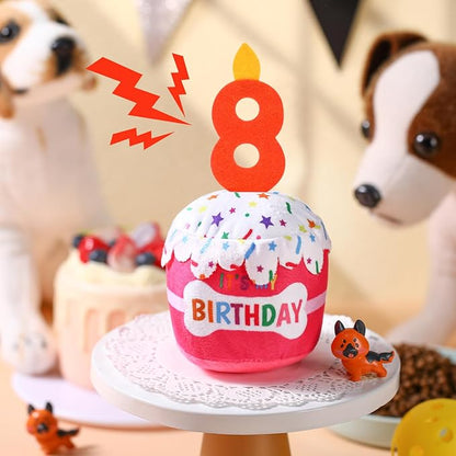 Dog Birthday Cake Toy Accessories for Girl Boy Gifts, Squeaky Plush Toy for Dog Birthday Party Decor Favor for Large, Medium and Small Dogs(8th,Pink)