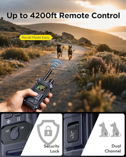 BLACKDOG Military Dog Shock Collar 2 Dogs (5-150lbs) - 4200ft Dog Training Collar with Remote, 4 Training Modes, Flashlight&Strobe, 90-Day Battery, IP67 Waterproof Dog E Collar for All Breeds (Blue)