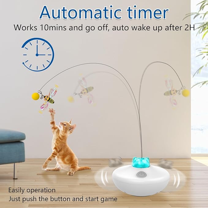 Oxawo Interactive Cat Toys Cat Exercise Tumbler, Rechargeable Cat Toys for Indoor Cats Spin Butterfly Game Teasing Kitty, Extra Long Feather Wand (P33 cat Toys)