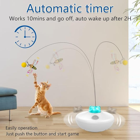 Oxawo Interactive Cat Toys Cat Exercise Tumbler, Rechargeable Cat Toys for Indoor Cats Spin Butterfly Game Teasing Kitty, Extra Long Feather Wand (P33 cat Toys)