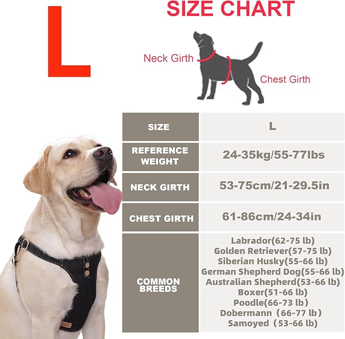 Dog Harness, No Pull Dogs Harness and Multi-Function Leash Set for Medium Dogs Easy Walk Everyday Adjustable Soft Dog Vest Harness Fashionable Dog Accessories Black-Button-L