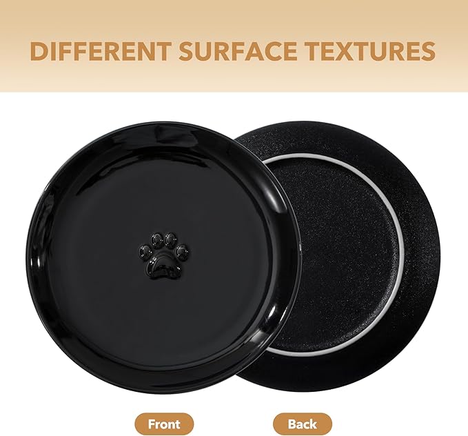 Havniva Raised Ceramic Cat Dishes, Food& Water Bowl with 2 Style Stand Adjustable Raised Pet Bowl Set, Anti Whisker Fatigue(2Dish+2Shallow Dish+Stand, Black