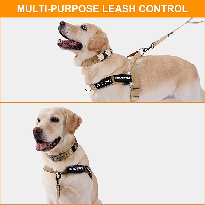 Annchwool No Pull Dog Harness,Heavy Duty Reflective Collar & Leash Set-Leash with Double Handle & Car Seatbelt Clip-Easy Control for Walking Training Medium Large Size Dogs(Brown,S)