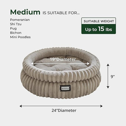 BALANCE Cat Bed Kitten Bed, Washable Round Cat Beds for Indoor Cats,Super Soft Plush Faux Fur Pet Bed for Puppy and Kitten with Anti-Slip Bottom