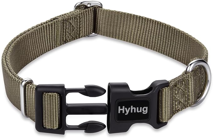 Hyhug Small Dog Collar Quick-Release Green| Heavy-Duty Nylon Puppy Collar, Adjustable & Durable Pet Supplies for Boy & Girl Dogs (Small, Military Green)