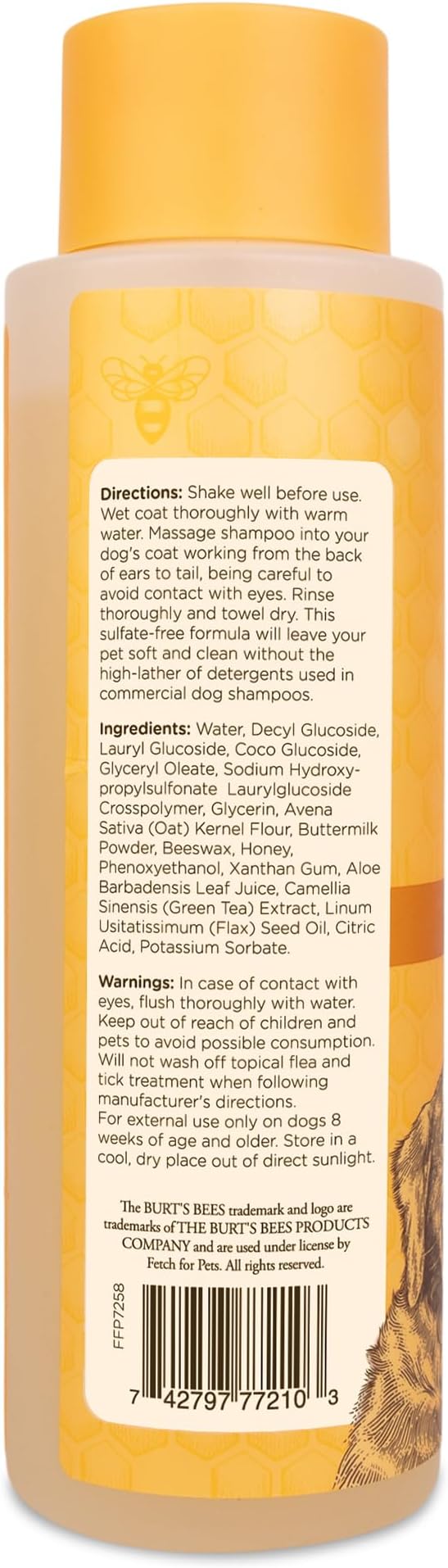Burt's Bees for Pets Oatmeal Shampoo for Dogs with Colloidal Oat Flour and Honey - Skin Soothing Dog Oatmeal Shampoo, Moisturizing Dog Wash for Itchy Dry Skin, Essential Grooming Supplies, 16 Fl Oz