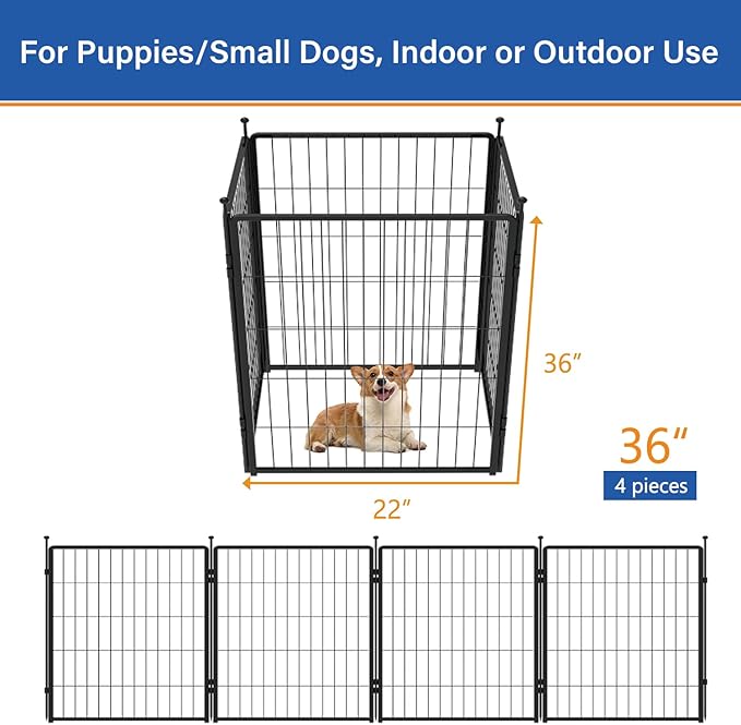 PETREEK Dog Playpen Add-on 36 inch 4 Panels for Indoor & Outdoor Use – Heavy-Duty Metal Pet Fence with Ground Stakes, Rounded Ball Tops for Safety, Stable & Foldable Design, Easy to Assemble