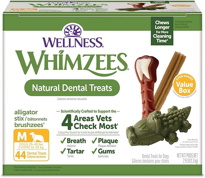 WHIMZEES Wellness Value Box Dog Dental Treats, Medium Size (44 Count)