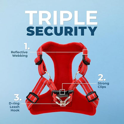 Best Pet Supplies Voyager Adjustable Step-in Flex Breathable Mesh Dog Harness for Small Medium Large Dogs Leash Set (Red), L