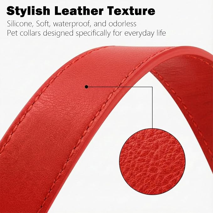 Leather Dog Collar Silicone Soft Flexible Waterproof Odor-Proof Durable Thick Classic Adjustable Pet Puppy Collar Dog Collars for Small Dogs(Red, Small (9-14" Neck))