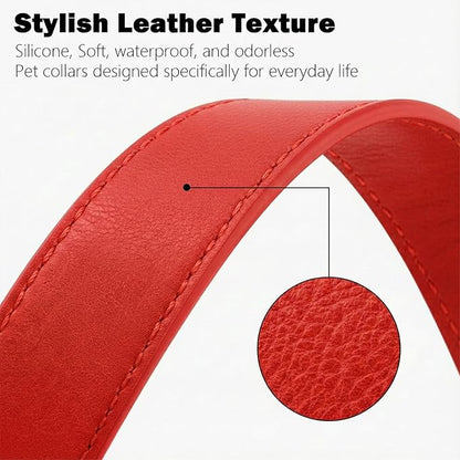 Leather Dog Collar Silicone Soft Flexible Waterproof Odor-Proof Durable Thick Classic Adjustable Pet Puppy Collar Dog Collars for Small Dogs(Red, Small (9-14" Neck))