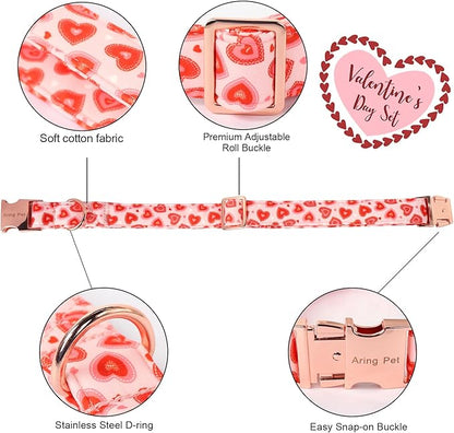 ARING PET Valentine Bow Dog Collar, Pink Red Heart Pet Collar with Bowtie for Small Medium Large Dogs-L