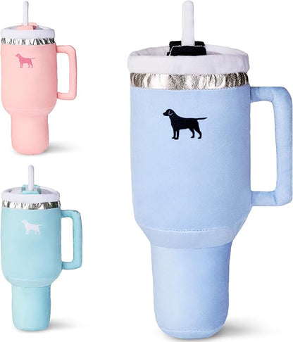 Pup Cup Tumbler Dog Toy – Cute Girl Dog Toy, Valentines & Birthday Gift, Interactive Squeaker, Fun Puppy Present Chambray Blue