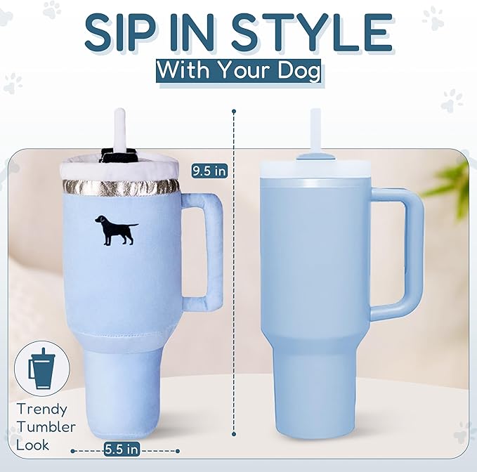 Pup Cup Tumbler Dog Toy – Cute Girl Dog Toy, Valentines & Birthday Gift, Interactive Squeaker, Fun Puppy Present Chambray Blue