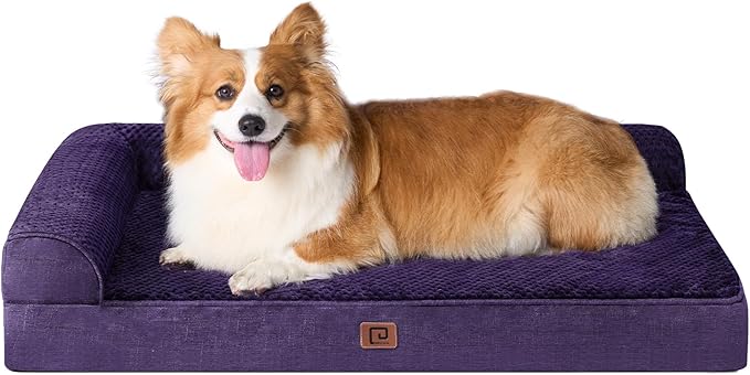 EHEYCIGA Large Dog Bed Memory Foam for Crate, Orthopedic Dog Bed Large Size Dogs with Washable Removable Cover, Waterproof Pet Sofa Couch with Nonskid Bottom, 35x22x6, Purple