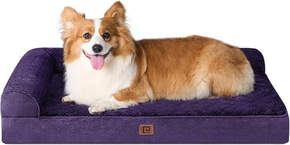 EHEYCIGA Large Dog Bed Memory Foam for Crate, Orthopedic Dog Bed Large Size Dogs with Washable Removable Cover, Waterproof Pet Sofa Couch with Nonskid Bottom, 35x22x6, Purple