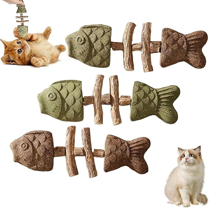 2026 Innovative Fish Bone Cat Toy - Fix Your Cat’s Dental Health,Dental Health Solution, Natural Catnip Chew Stick, Wooden Teeth Cleaning Tool, Durable Feline Dental Care Toy for Healthy Teeth