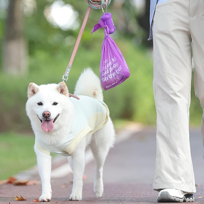 Dog Poop Bags with Handles 60 Rolls 720 Counts Big Sizes Leak Proof and Extra Thick Waste Bags Refill Rolls for Walking Small Medium Large Dogs Cats Litter With 2 Dispensers Lavender Scented