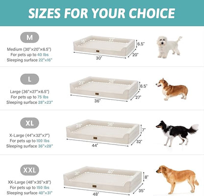 COZY KISS Orthopedic Dog Bed for Small Medium Size Dogs, Bolster Pet Couch with Waterproof Lining, Egg Crate Foam Sofa for Pets Up to 30 lbs, U-Shaped, 30x20x6.5 inch, Beige