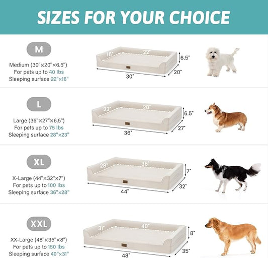 COZY KISS Orthopedic Dog Bed for Small Medium Size Dogs, Bolster Pet Couch with Waterproof Lining, Egg Crate Foam Sofa for Pets Up to 30 lbs, U-Shaped, 30x20x6.5 inch, Beige