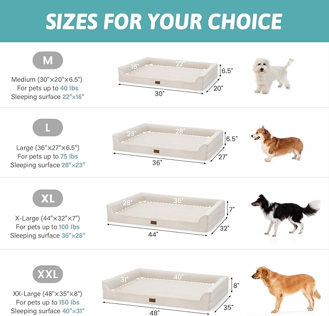 COZY KISS Orthopedic Dog Beds for Large Sized Dog, XL Bolster Pet Couch with Waterproof Lining, Egg Crate Foam Sofa for Pets Up to 100 lbs, U-Shaped, 44x32x7 inch, Beige