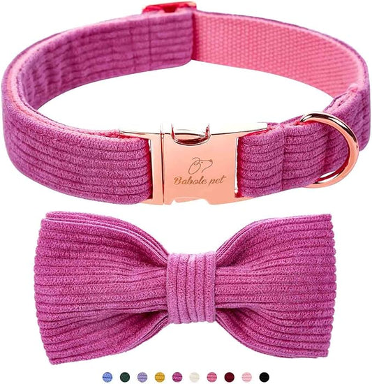 Purple Dog Collars for Small Dog,Cute Corduroy Dog Collar with Bow Tie Safety Metal Buckle Adjustable Puppy Collars for Small Medium Large Boy&Girl Dogs,S-Neck 10"-16"