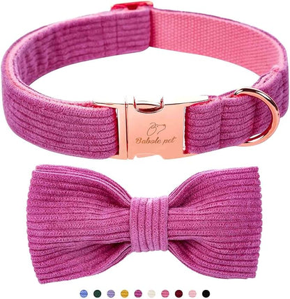 Purple Dog Collars for Large Dog,Cute Corduroy Dog Collar with Bow Tie Safety Metal Buckle Adjustable Puppy Collars for Small Medium Large Boy&Girl Dogs,XL-Neck 16"-26"