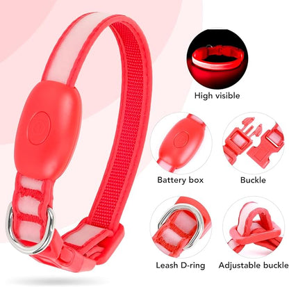 Light up Collar for Small Dog,Vizpet XS Adjustable Size Nylon Collar USB Rechargeable Bright Safety Pet Collar for Cats Small Dogs(Red, X-Small[ 8.66-11.9 inch/22cm-30cm])