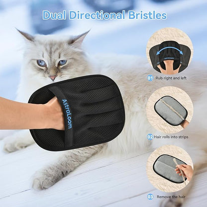 AstraLoom Pet Hair Removal Glove for Cats & Dogs,Reusable Electrostatic Pet Hair Remover Tool for Furniture, Carpet, Clothing, Car Seat (2PCS)